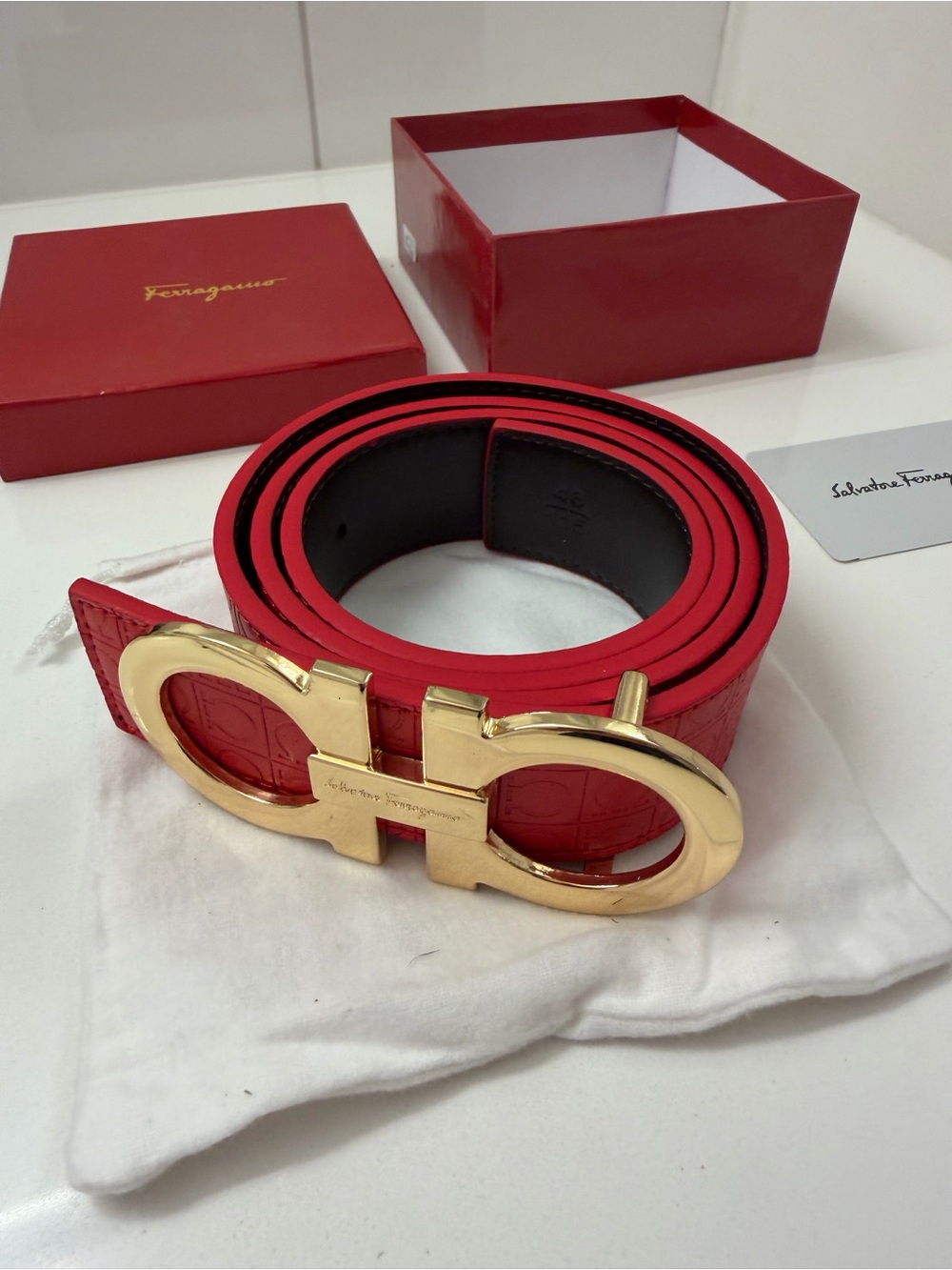 Salvatore Ferragamo Reversible Gancini Belt – Red & Black – Gold-Tone Buckle